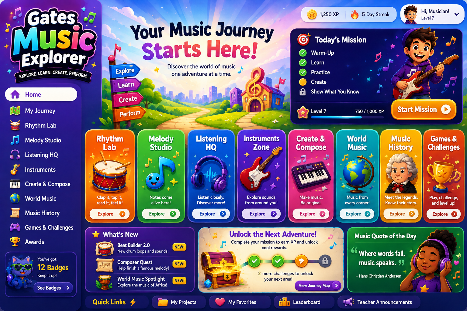 Gates Music Explorer musical learning homepage